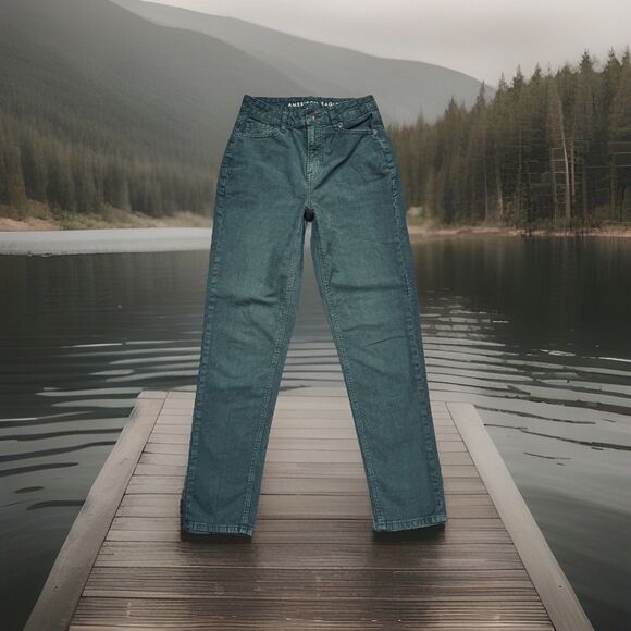 American Eagle Mom Corduroy Pants 0 (24x26.4) Green Tapered High Waist Womens - Picture 1 of 10